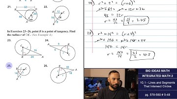 Big Ideas Math [IM2]: 10.1 - Lines and Segments That Intersect Circles (Lecture & Problem Set)