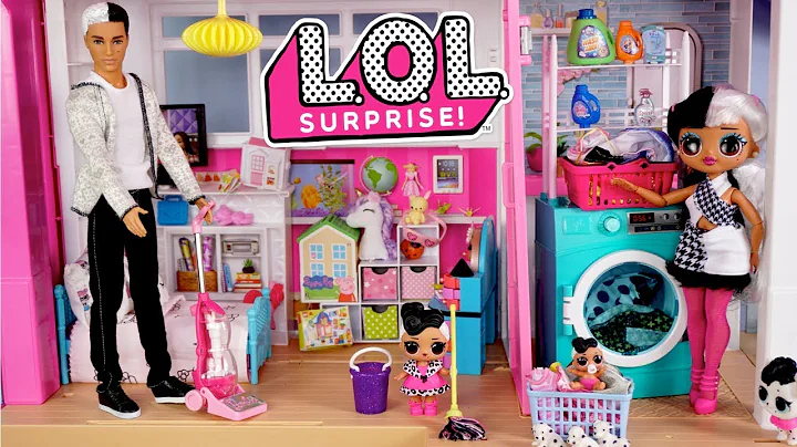 Barbie LOL Family Dollhouse Cleaning  Morning Rout...