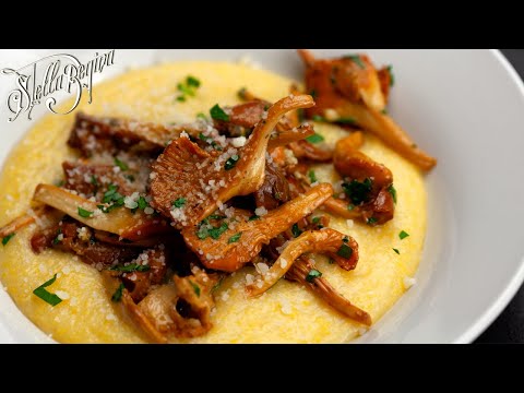 how to cook polenta ai funghi finferli/creamy polenta with #chanterelles mushrooms #asmr #easyrecipe