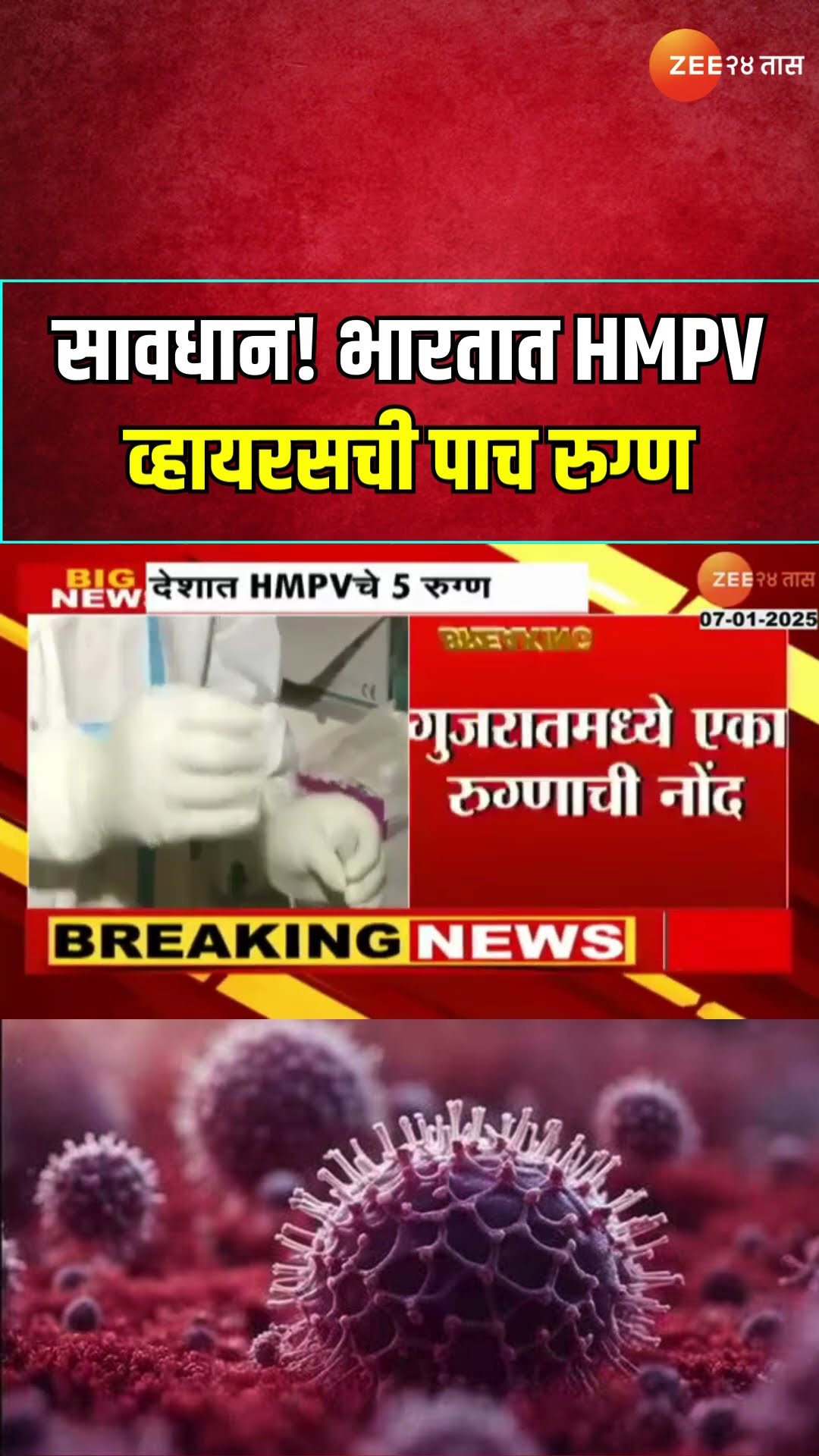 HMPV Five Patient In India | सर्वात मोठी बातमी! सावधान! HMPV व्हायरसची भारतात पाच रुग्ण | Zee24Taas