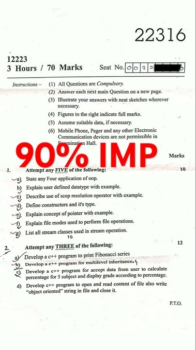 Object Oriented Programming Language(OOPS) 2022-2023 QUESTION PAPER IMP ...