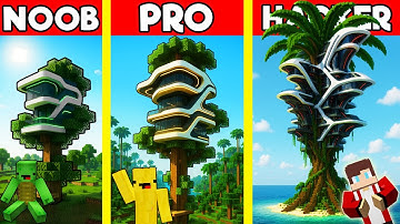 FUTURISTIC TREE HOUSE Build Battle In Minecraft - NOOB VS PRO CHALLENGE - Maizen Mizen Mazien Parody