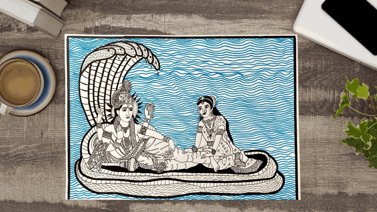 Lakshmi Narayan art mandala drawing /How to draw a beautiful lord Vishnu & Maa Lakshmi