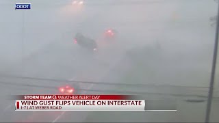 Storm flips car on I-71 in Columbus