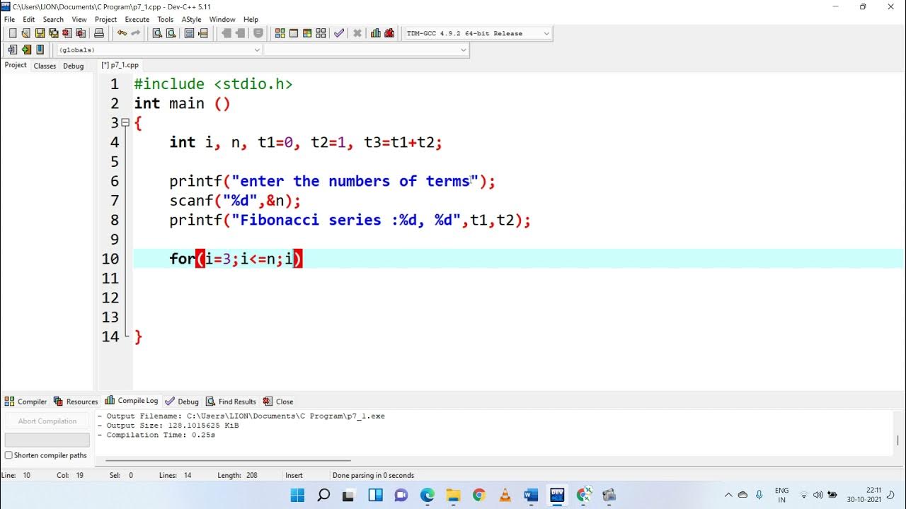 Write a program to construct a Fibonacci series upto n terms in hindi ...