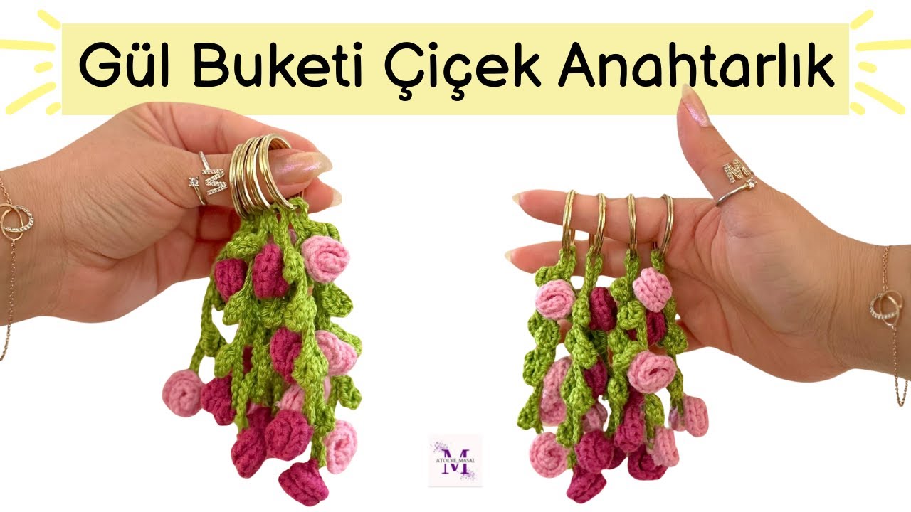 Простое и стильное изготовление вязаного брелока-букета из роз