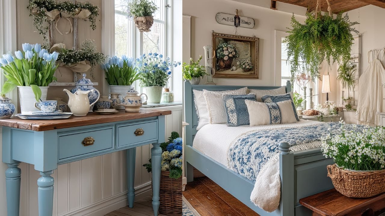 Романтический тур по голубому коттеджу | Винтажный стиль шебби-шик с очарованием старины бабушки