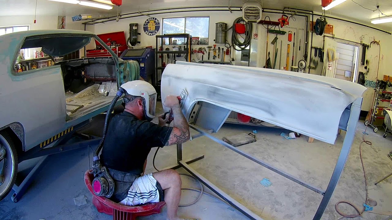 Block sanding Feather Fill on 1965 Cadillac Fenders YouTube