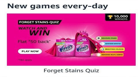 Amazon Forgot Stains Quiz Answers Today|12 MARCH| Daily Quiz Time