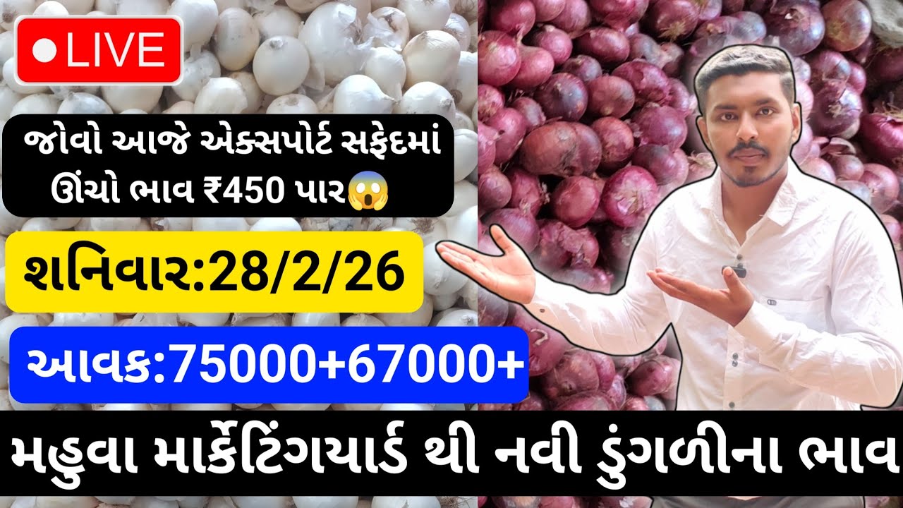 મહુવા થી લાલ અને સફેદડુંગળીના ભાવ🔥| 28/2/26 | White & Red Onion Market Rate Today💸| लाल ओर सफेद भाव🧅