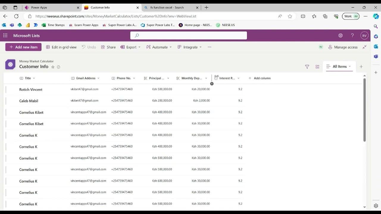 Money market investment projection tool excel to powerapps
