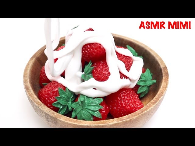 【ASMR】美味しそうなイチゴに練乳スライムを♡ Condensed milk Slime to strawberries Sound binaural - No talking