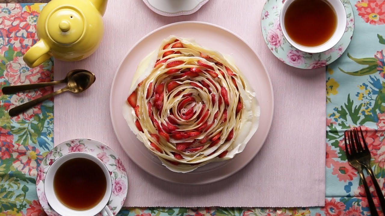 Strawberry Rose Crepe Cake