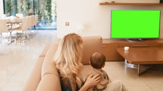 Mom and Son Watching TV Green Screen Effect | 4K | All Creative Designs