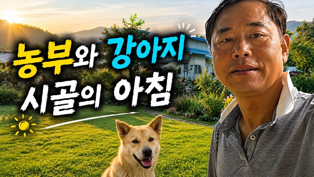 농부와 강아지 시골의 아침은 따뜻합니다