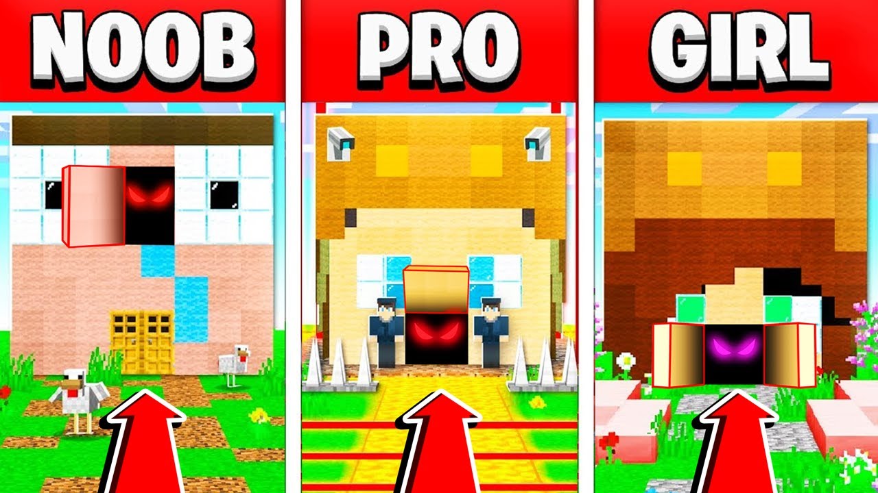 NOOB vs PRO vs GIRL FRIEND SECRET MINECRAFT HOUSE BATTLE! (Build Challenge)