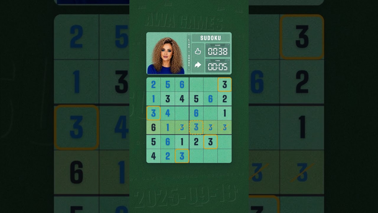 LinkedIn Mini Sudoku #38 solved board for September 18, 2025, 6x6 grid
