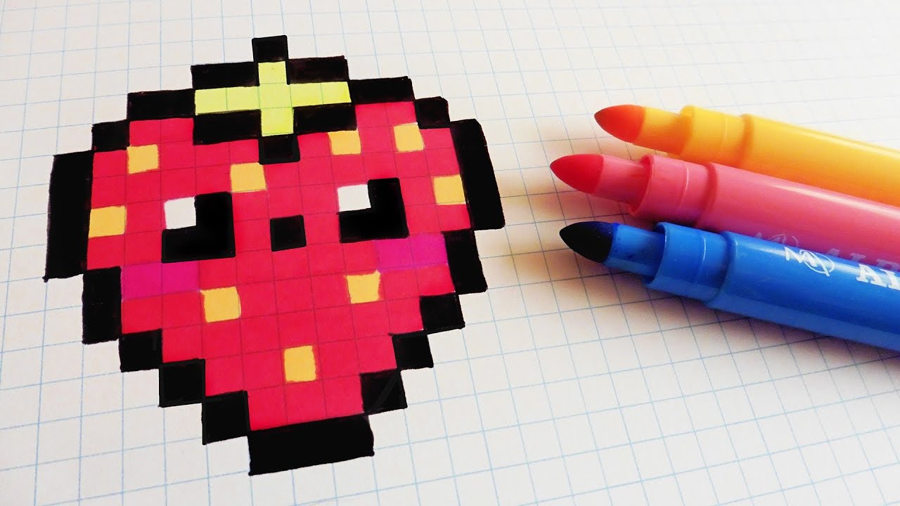 Handmade Pixel Art - How To Draw Kawaii Strawberry #pixelart - YouTube