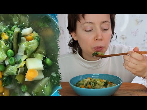 ASMR Whisper Eating Sounds | Garden Soup With Pesto | Mukbang