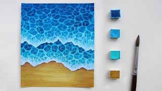 تعلم الرسم : كيف ترسم امواج البحر بالالوان المائية 🌊  رسم منظر طبيعي خطوة  بخطوة