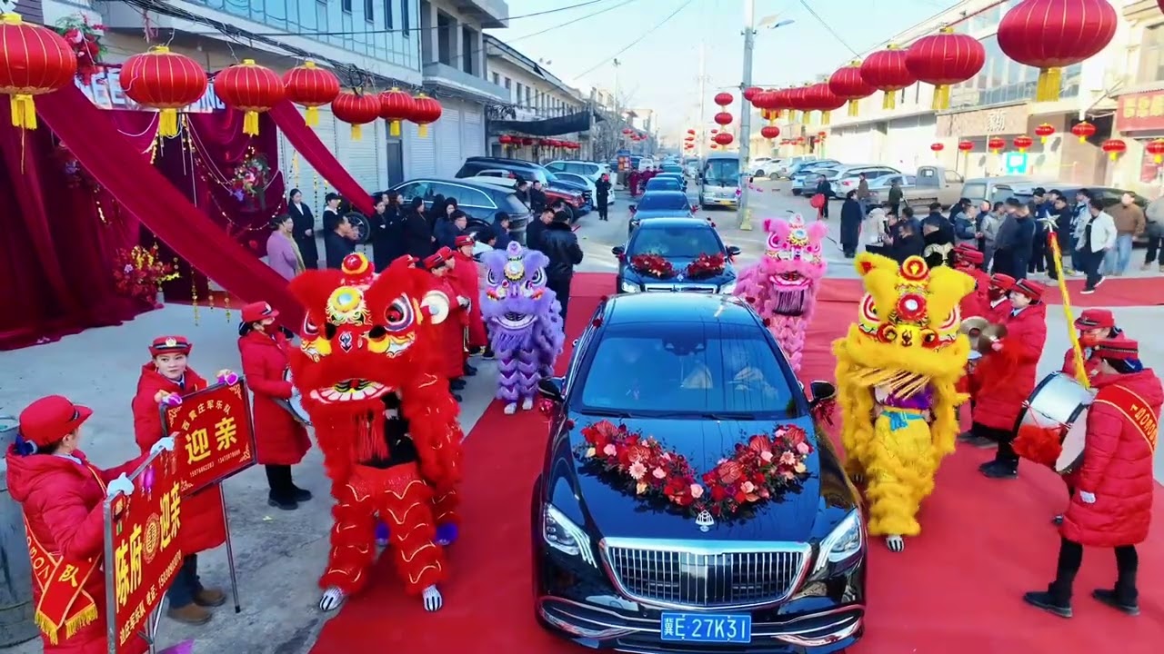 Aerial view of the wedding convoy
