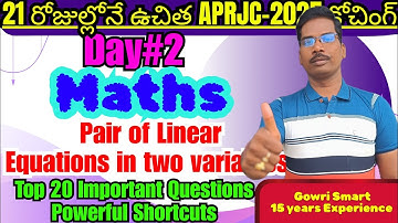 21 Days Free APRJC-2025 Coaching|| Chapter-3|Pair of Linear Equations|Top 20 Imp Qs with Shortcuts