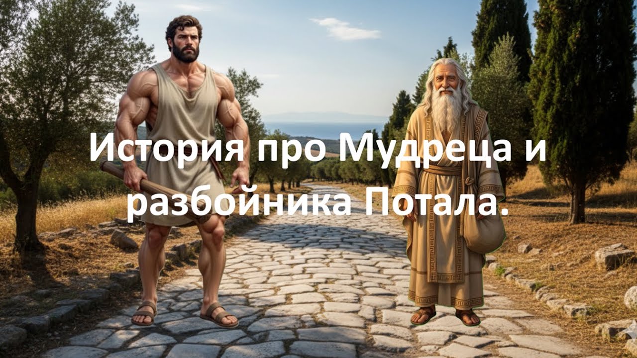 Старик шел домой, напали разбойники. Мудрец сказал несколько слов и они его отпустили и дали денег.