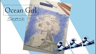 ocean theme girl sketch | soft pastel chalk screenshot 2
