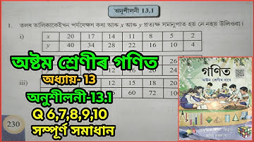 Class 8, maths, exercise 13.1, questions 6,7,8,9,10, chapter 13, questions in Assamese elementary ed
