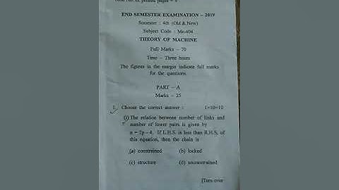 4 Th semester question paper (Theory of Machine) #TOM