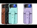 For samsung galaxy z flip 3 zflip 4 case cover luxury leather adjustable wrist strap soft tpu rubber