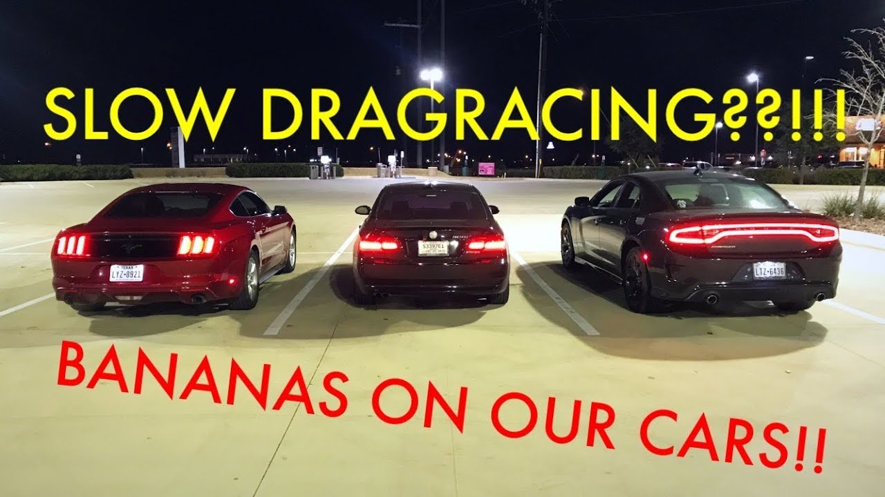 PARKING LOT DRAG RACING AND BANANAS IN OUR CARS?!! YouTube