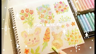 [ Paint with me ]🎨 Paint some cute things with Oil Pastel | Vẽ minh họa dễ thương bằng màu sáp dầu