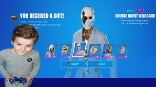 TRUMAnn Giving His 6 Year Old Kid NEW DOUBLE AGENT Pack, SHADOW Bundle \& DARKHEART Fortnite Bundle!!