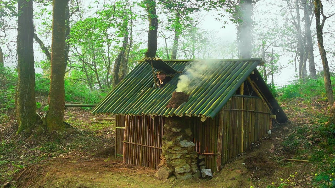 Full video 30 days building a survival bamboo shelter  LSL Build Shelter