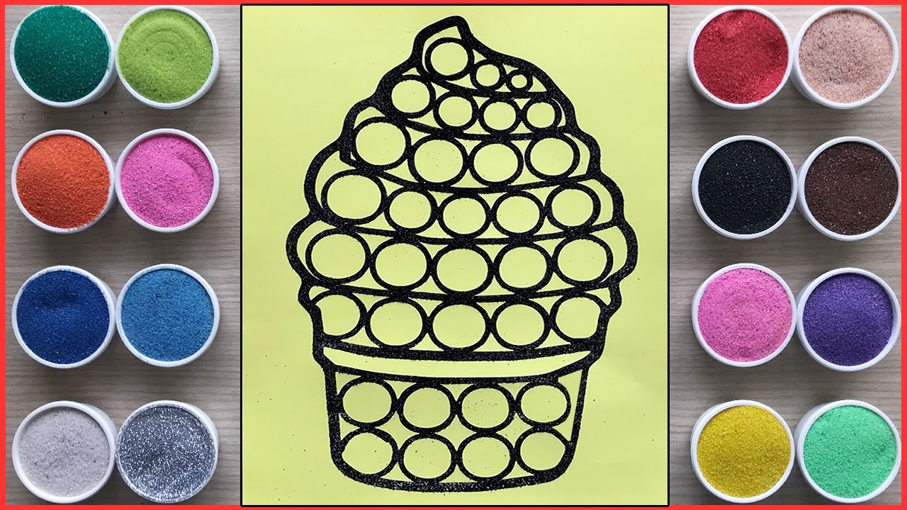 Vẽ tô màu tranh cát POP IT hình ly kem cầu vồng - Sand painting pop it ice cream (Chim xinh channel)