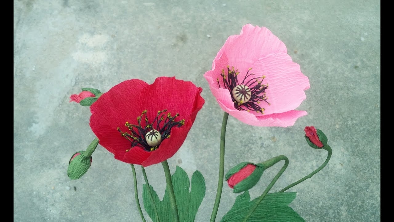how to make poppy paper flower from crepe paper craft tutorial poppy paper flower