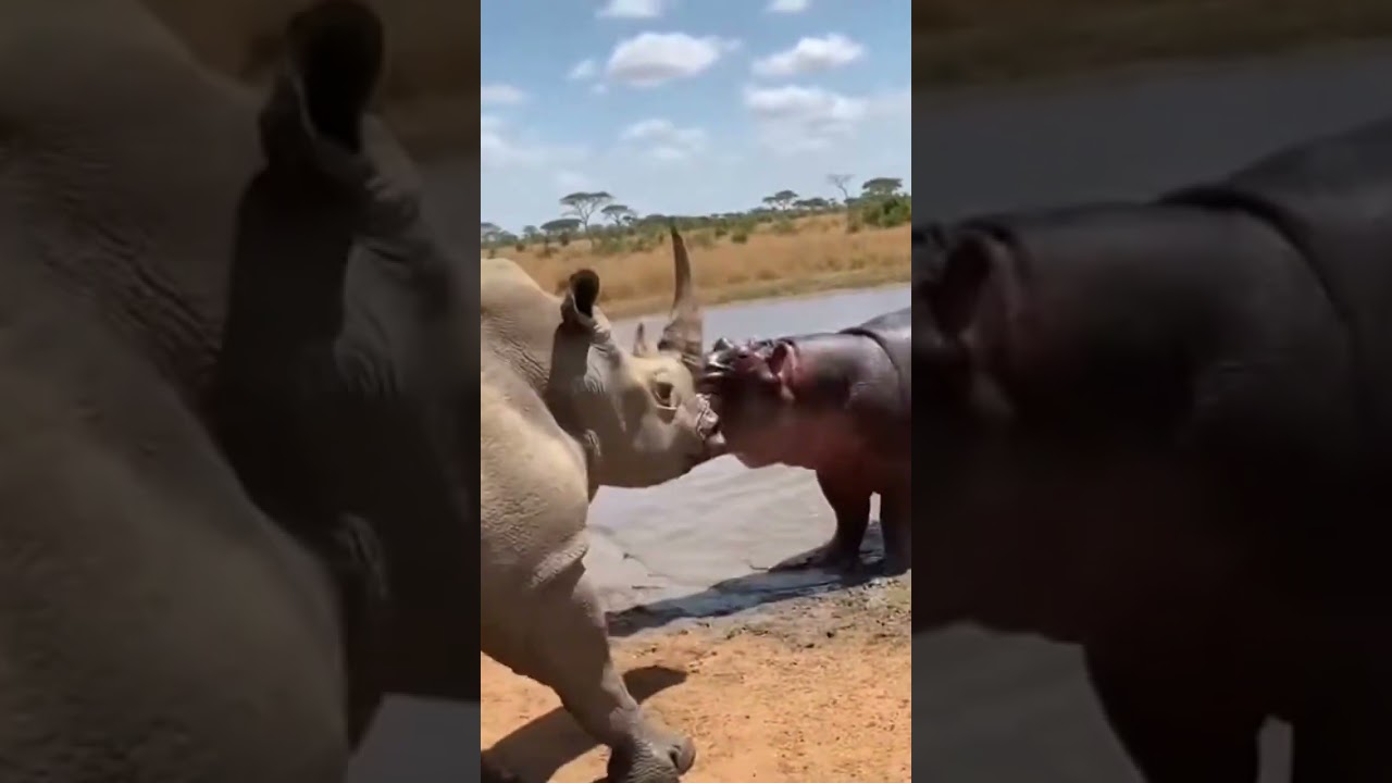 This Man Filmed a Rhino vs Hippo Fight… From WAY Too Close 😱