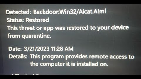 Way to Remove Backdoor:Win32/Aicat.A!ml