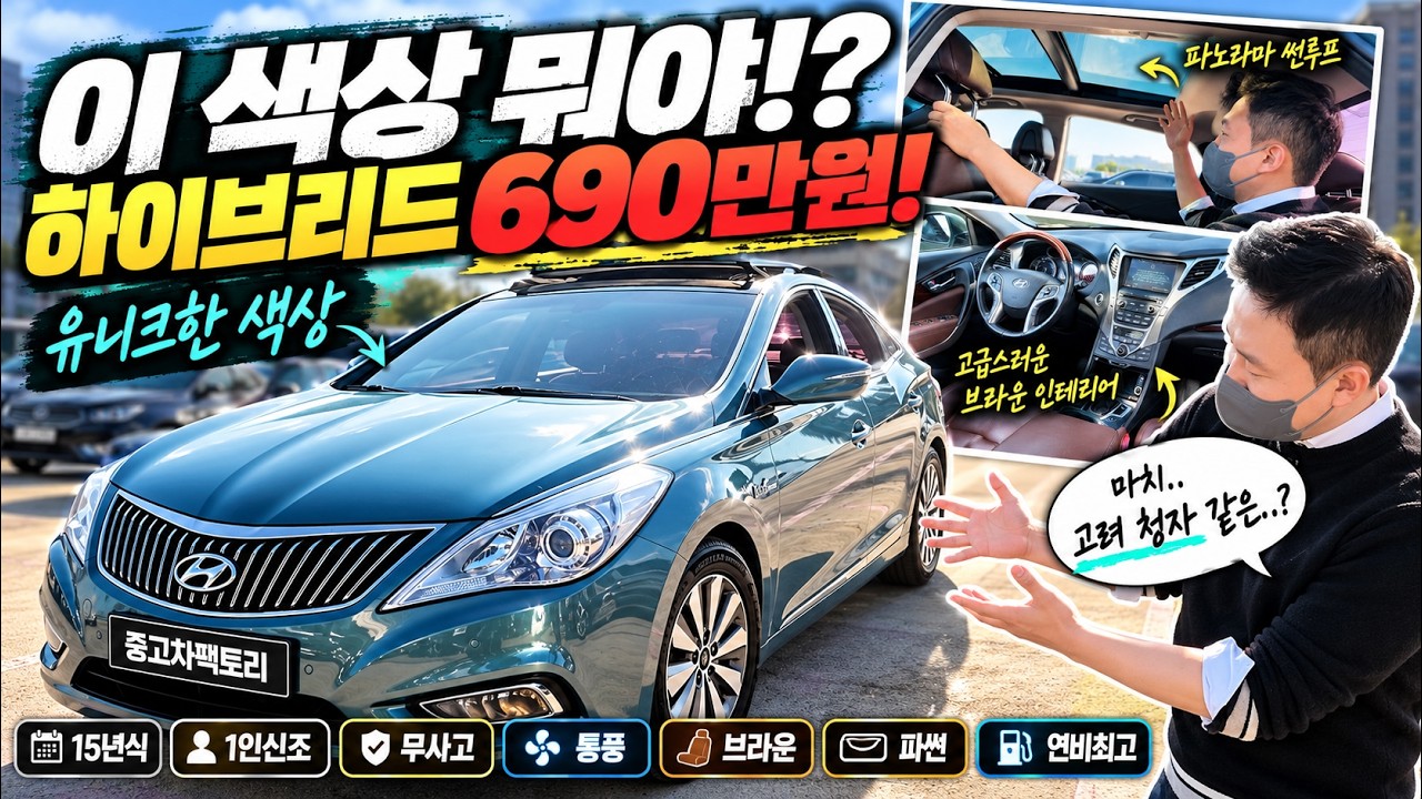 그랜저 하이브리드 690만원!? 이런색상 보셨나요?! 외장 컬러에 고급스러운 브라운 시트까지! 1인 신조 통풍시트 파썬! 연비와 옵션, 가격까지 챙긴 가성 비 세단! 아트하다!