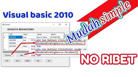 Visual basic 2010 Express | membuat tombol Previous, AddNew, Next, Save, Delete, edit
