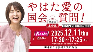【LIVE！】衆議院 本会議 やはた愛の国会質問！（2025年12月11日 17時20分～）