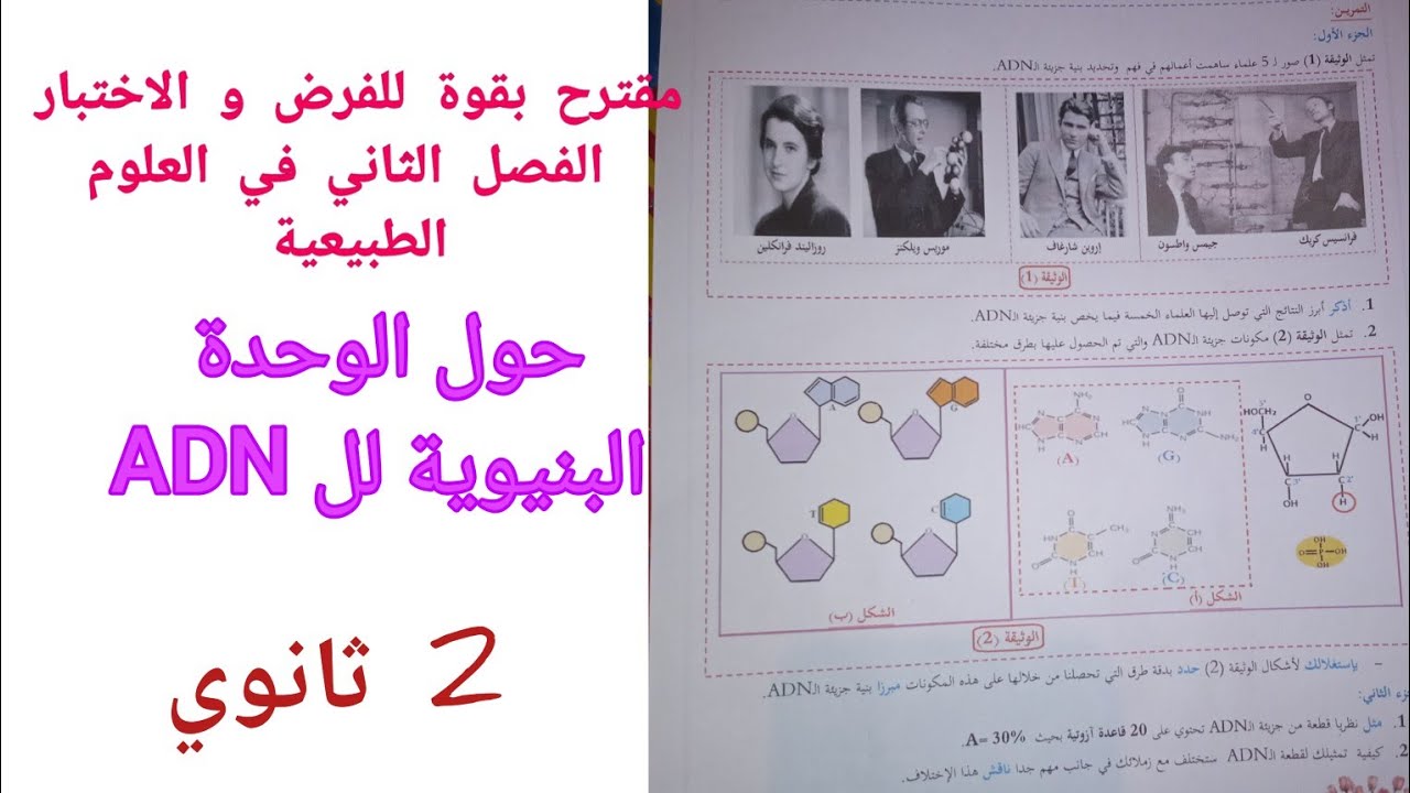 مقترح بقوة للفرض و الاختبار الفصل الثاني في العلوم الطبيعية (حول الوحدة البنيوية لل ADN)/ 2ثانوي