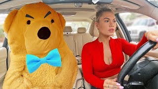 TEDDY BEAR COMES TO LIFE IN CAR PRANK ON GIRLFRIEND.. (cute reaction)