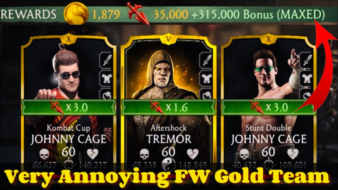 Very Annoying Gold Team in FW Survivor Mode MK Mobile | KC Johnny Cage, SD Johnny Cage & Tremor
