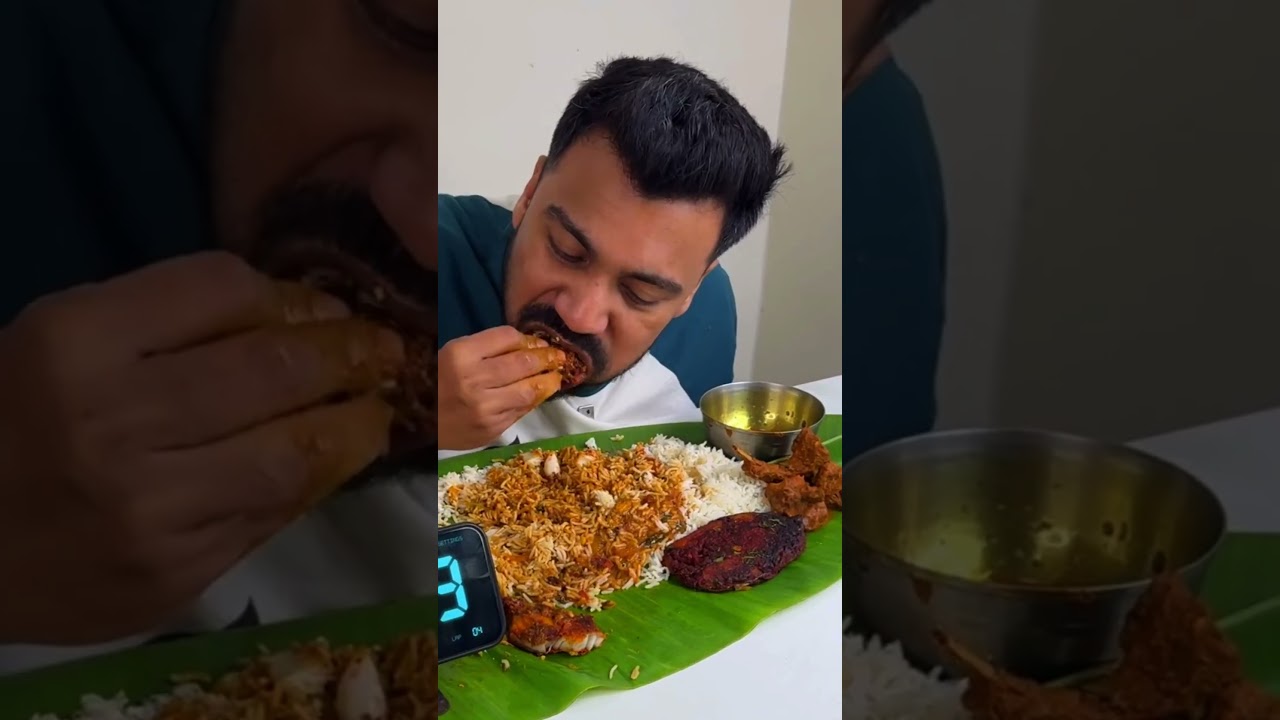 BASMATI WITH CHICKEN, FISH, EGG EATING CHALLENGE 😱🔥 #mukbang #shorts #food