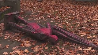 Vandals topple statue, tag war memorial at Lone Fir Cemetery