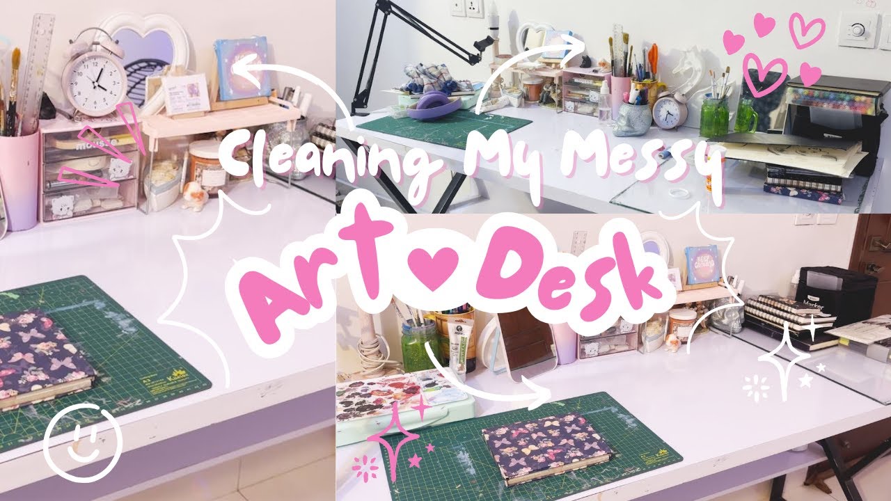 Cleaning My Messy Art Desk 🎨 How I organize my art Supplies 🐇