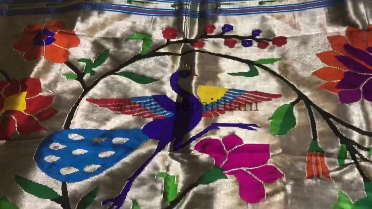 Triple Munia Silver Zari Border Paithani Saree