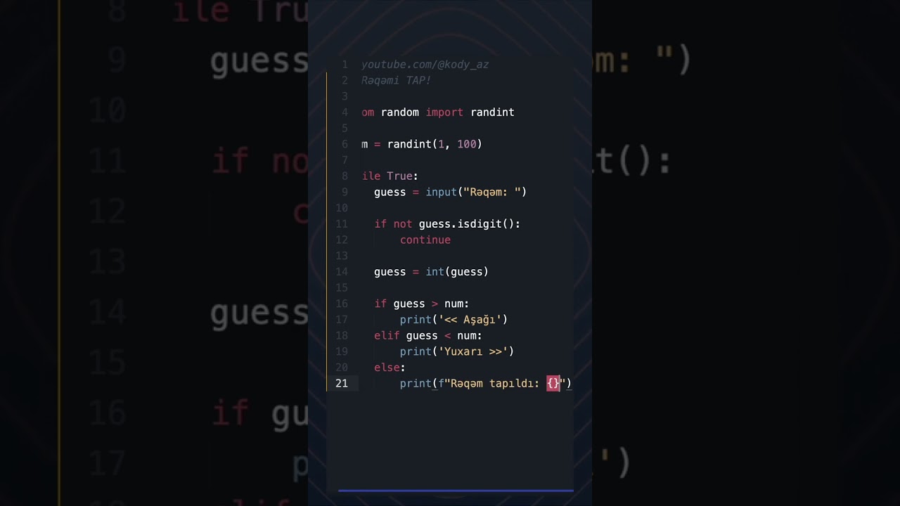 Python oyun: Kim rəqəmi tapar? Game: Guess a number in Python #shorts?>